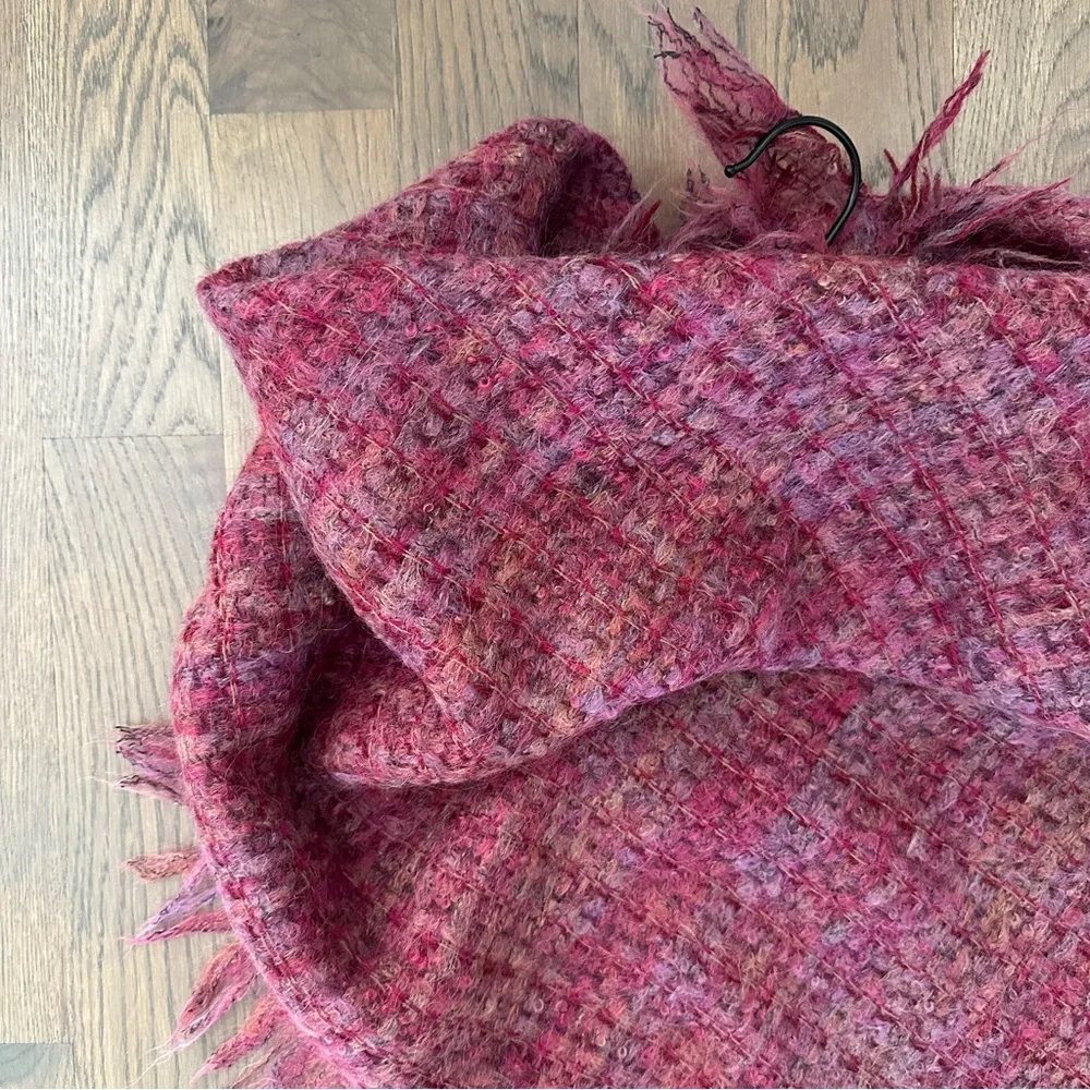 Vintage Avoca Handweavers Wool Textured Woven Multicolored Scarf Pink 45